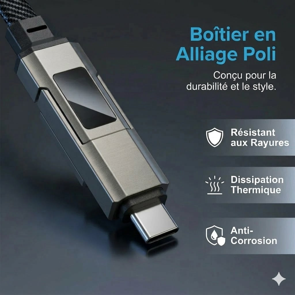Câble de charge porte-clés 4-en-1 avec affichage numérique
