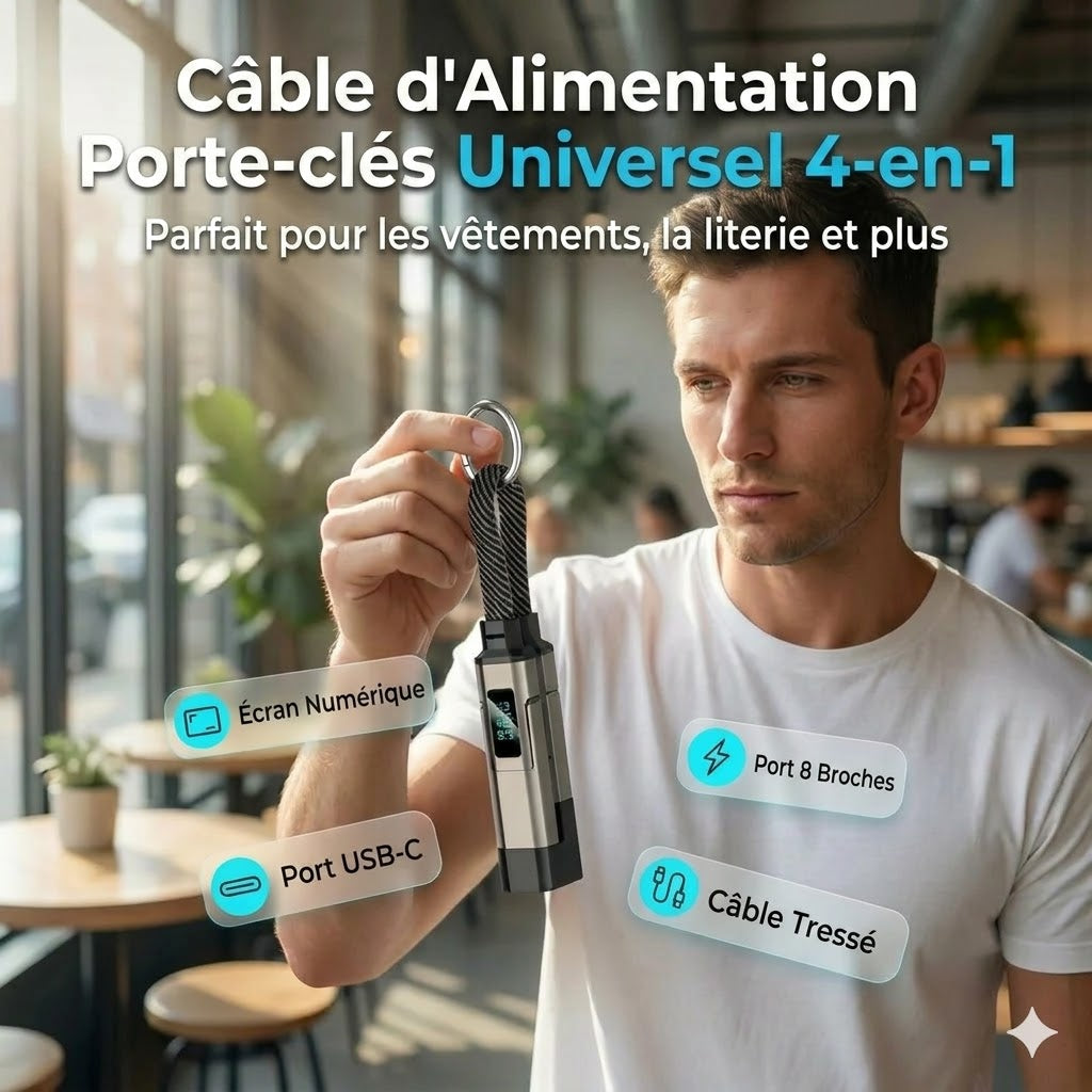 Câble de charge porte-clés 4-en-1 avec affichage numérique