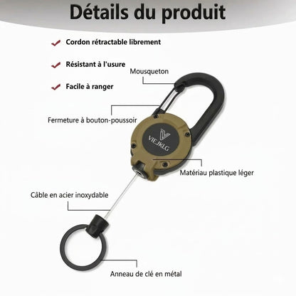 Nouveau mousqueton multifonction 3-en-1 avec enrouleur rétractable.