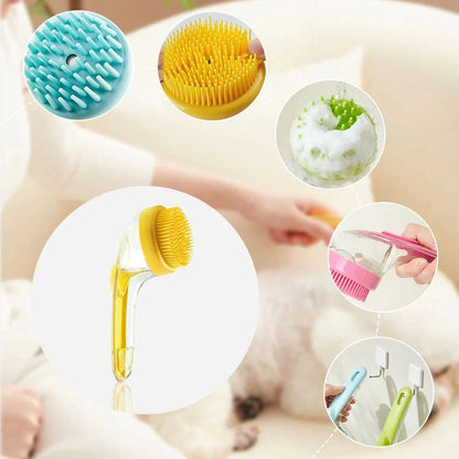 Brosse de bain pour animaux avec long manche et distributeur de shampoing