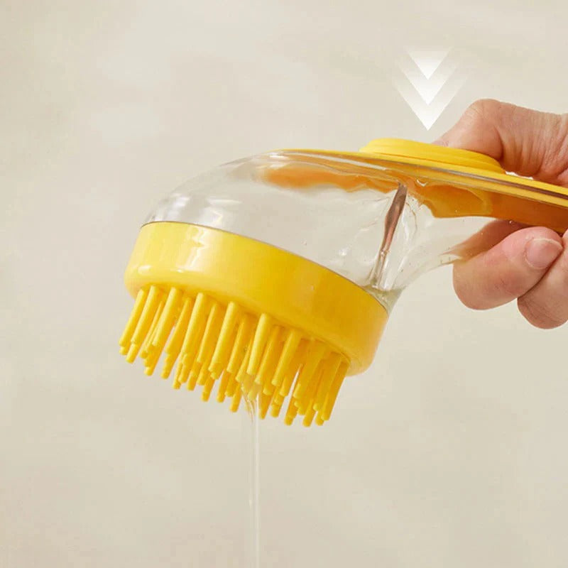 Brosse de bain pour animaux avec long manche et distributeur de shampoing