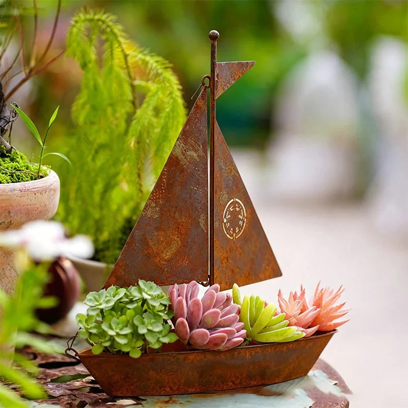Jardinière voilier rustique en métal