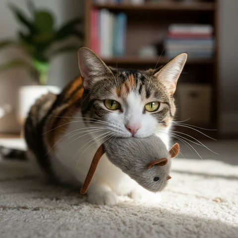 Jouet interactif en peluche réaliste pour chat