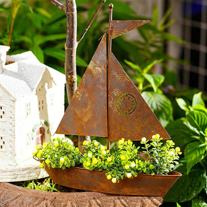 Jardinière voilier rustique en métal